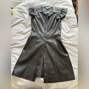 BB Dakota (Steve Madden) Black Faux Leather Button-Down Dress